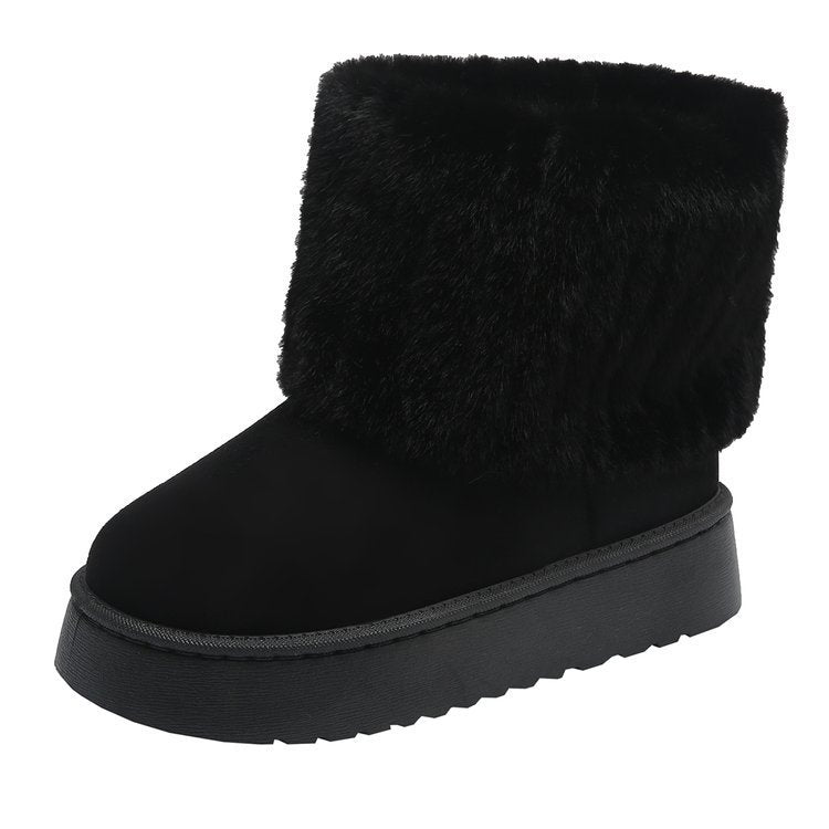 Bottes de neige en peluche à semelles épaisses, chaussures chaudes d'hiver en coton à mi-tube pour femmes, bottes courtes