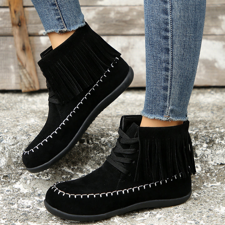 Plus Size Tassel Lace-up Booties Female