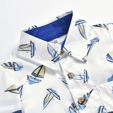 Summer Sailing Print Short-sleeved Shirt Suit Children's Shirt Shorts