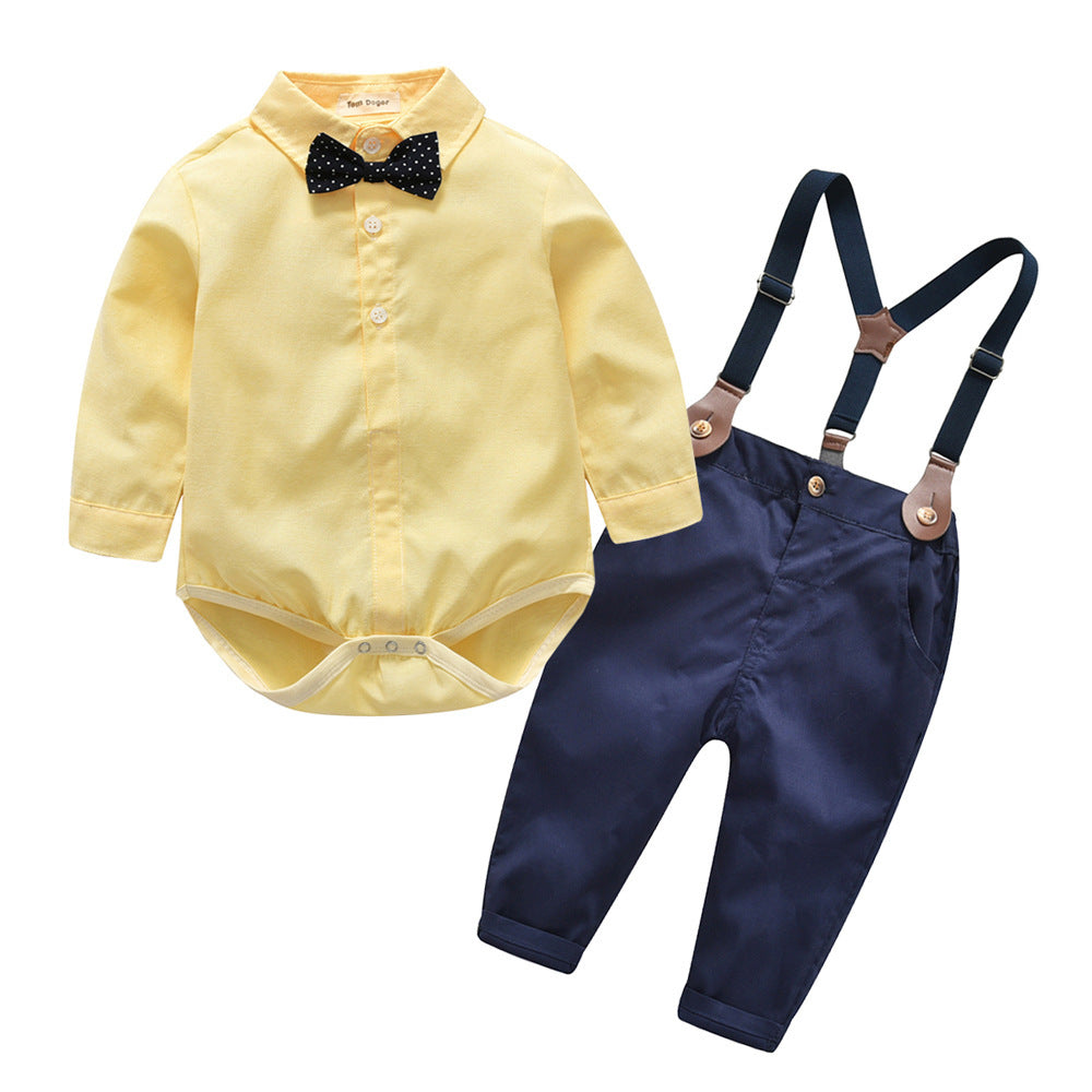 Boys' Overalls Long-sleeved Romper Shirt Two-piece Set