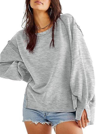 Solid oversize sweatshirt med rund hals Langærmet trøje Hættetrøjer Toppe Mode Efterår Kvinder Tøj Vinter