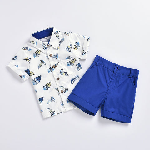 Summer Sailing Print Short-sleeved Shirt Suit Children's Shirt Shorts