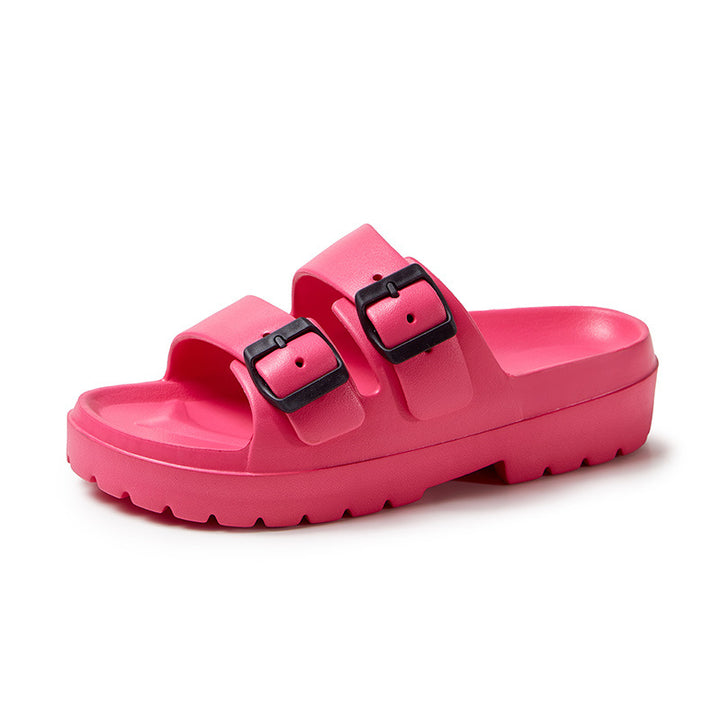 Mode Slippers met Dubbele Gesp Zomer Platform Tuin Strand Schoenen Casual Antislip Vloer Badkamer Thuis Slipper Voor Vrouwen