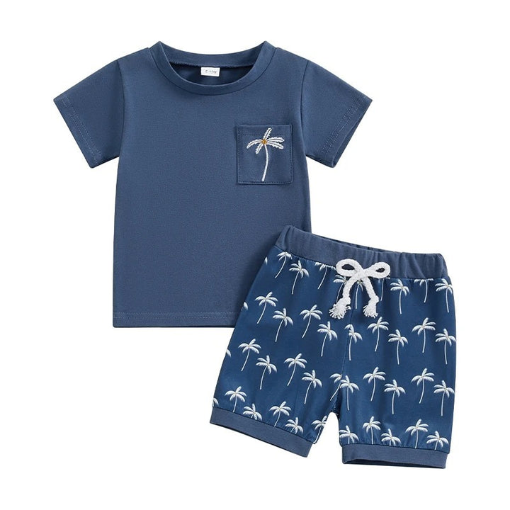 Amazon's New Arrival Boys' Coconut Brodered Printed Shortsleeved Shorts