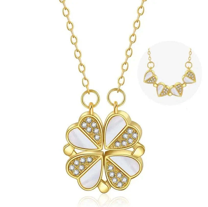 Luxury Four Leaf Clover Pendant Necklace Stainless Steel Crystal Heart Jewelry