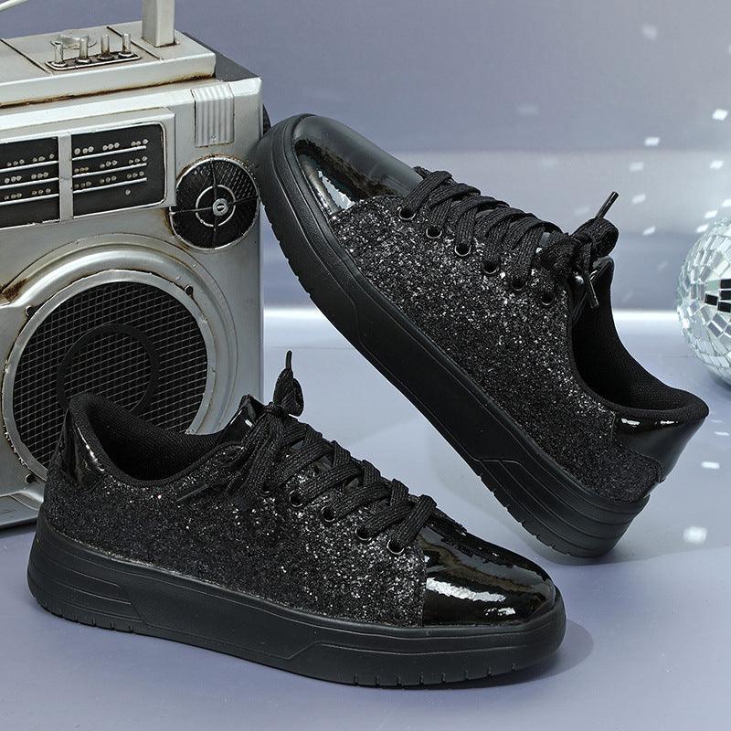 Glitter pailletten ontwerp platte schoenen dames trendy casual dikke zolen veterschoenen mode skateboard schoenen