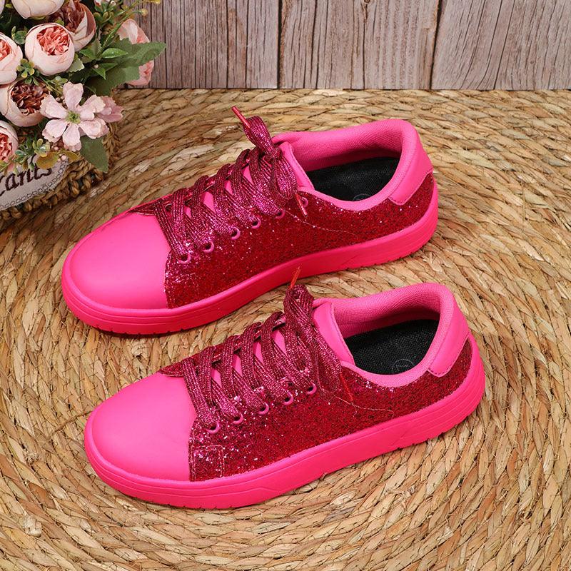 Glitter pailletten ontwerp platte schoenen dames trendy casual dikke zolen veterschoenen mode skateboard schoenen