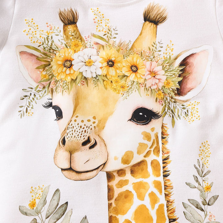 Dessin animé mignon girafe blanc T-shirt à manches courtes short tacheté