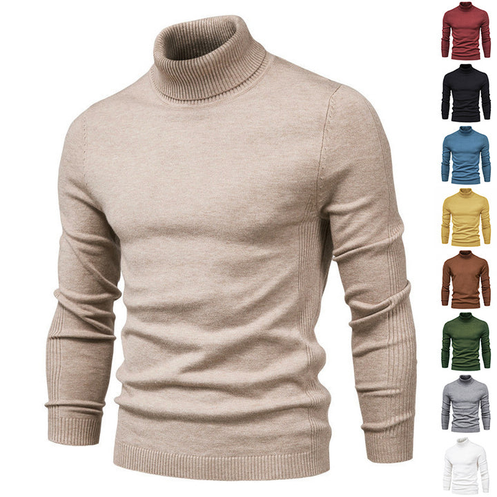 Mænds ensfarvede slanke pullover rullekrave sweater Vinter Casual Toppe Tøj