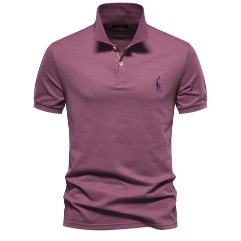 Deer Embroidered Men's T-shirt Solid Color Polo Collar Basic Style Short-sleeved Shirt Men