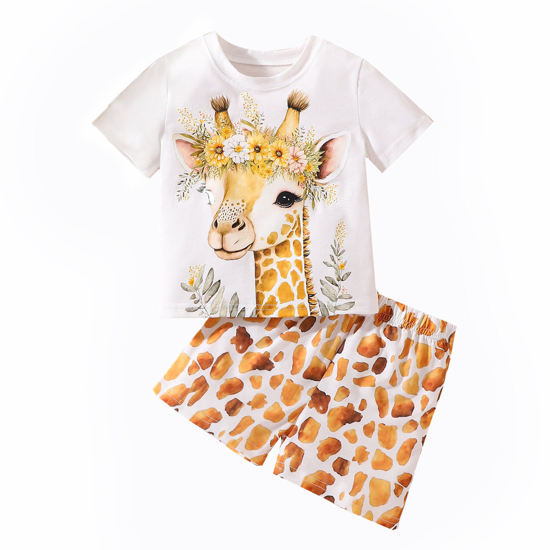 Dessin animé mignon girafe blanc T-shirt à manches courtes short tacheté