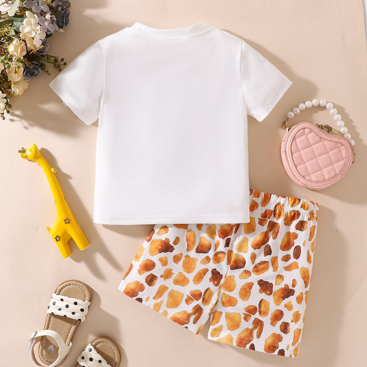 Dessin animé mignon girafe blanc T-shirt à manches courtes short tacheté