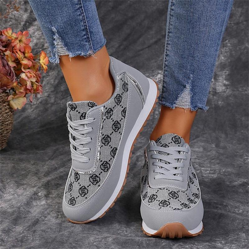 Bloemenprint Veterschoenen Casual Mode Lichtgewicht Ademend Wandelen Hardloopsportschoenen Dames Flats