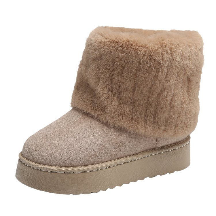 Bottes de neige en peluche à semelles épaisses, chaussures chaudes d'hiver en coton à mi-tube pour femmes, bottes courtes