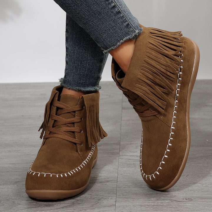 Plus Size Tassel Lace-up Booties Female