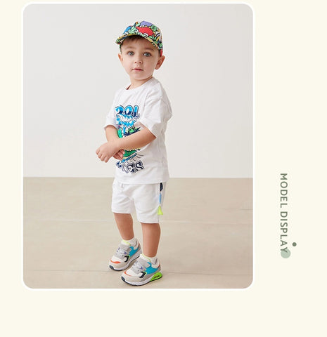 Boys' Short-sleeved Cartoon Cute Short Sleeve Shorts Two-piece Set