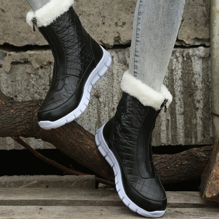 Black Boots For Women Shoes Winter Push Warm Combat Boots With Front Zipper