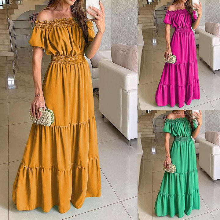 Women's Dress Off-neck Spring Short Sleeve New Long Dress