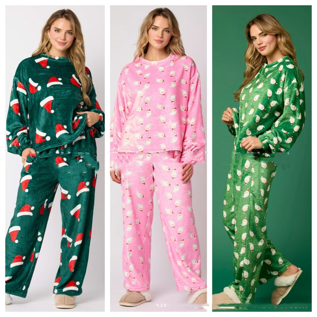 Women 2 Piece Cute Long Sleeve Matching  Santa Claus Pajamas