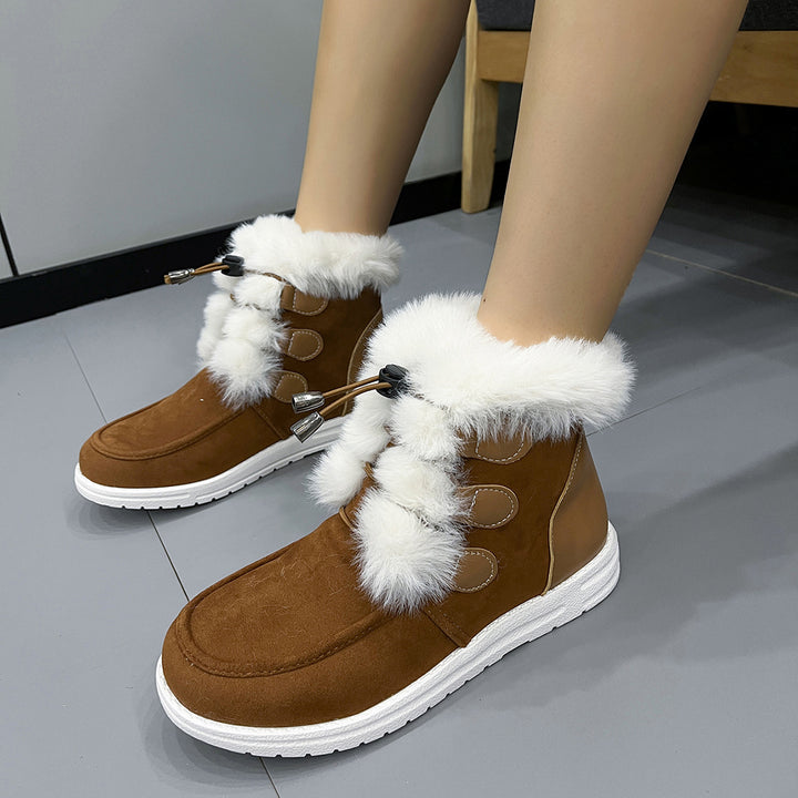 Fashion Suede Fleece Snow Boots Winter Warm Plush Round Toe Cotton Shoes Versatile Simple Short Boot For Women