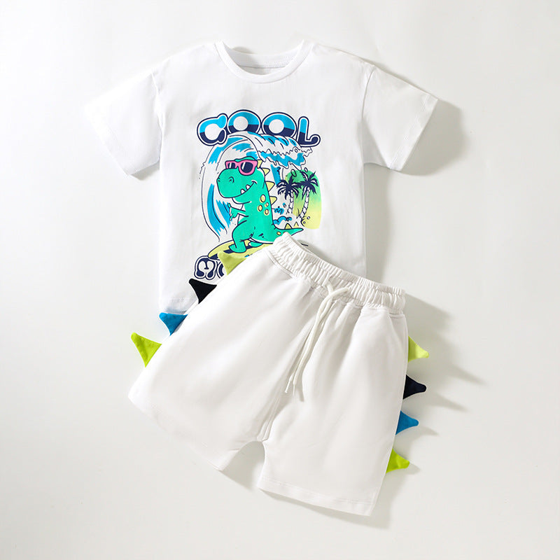 Boys' Short-sleeved Cartoon Cute Short Sleeve Shorts Two-piece Set