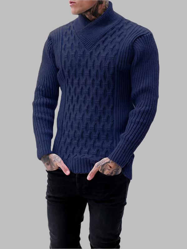 Herre mode kabelstrik sjalkrave sweater