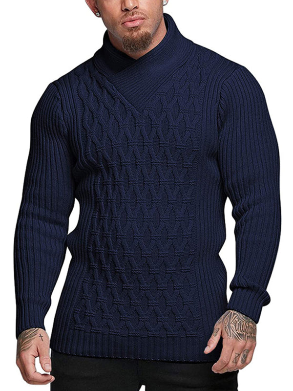 Herre mode kabelstrik sjalkrave sweater