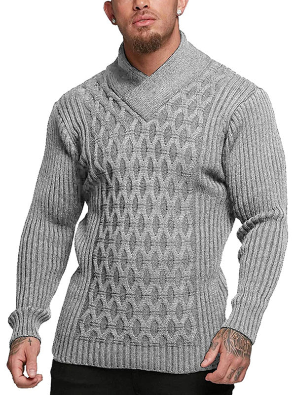 Herre mode kabelstrik sjalkrave sweater