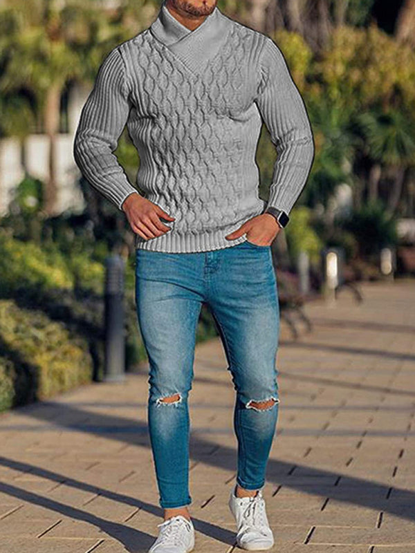 Herre mode kabelstrik sjalkrave sweater