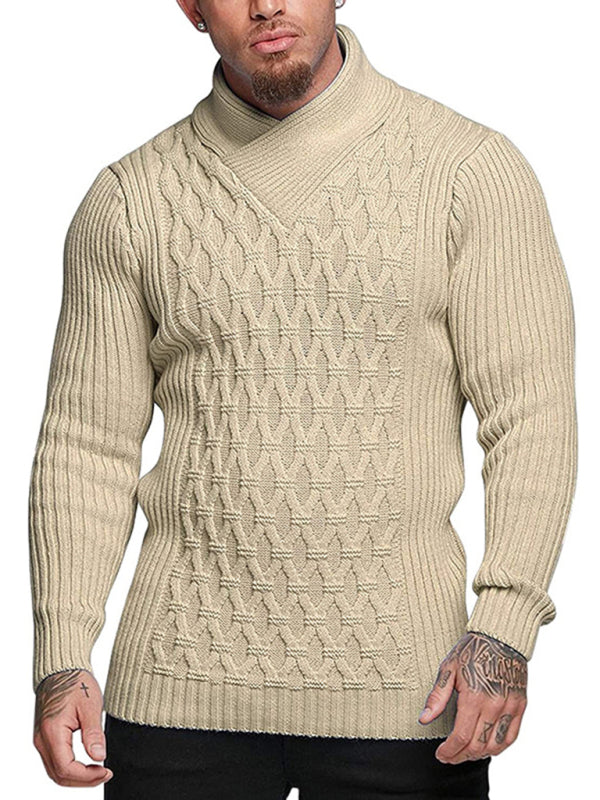 Herre mode kabelstrik sjalkrave sweater