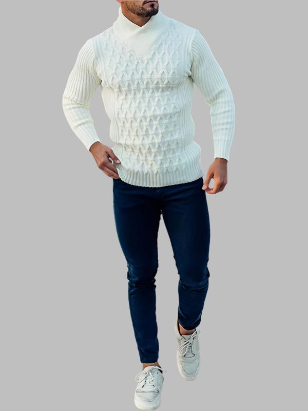 Herre mode kabelstrik sjalkrave sweater