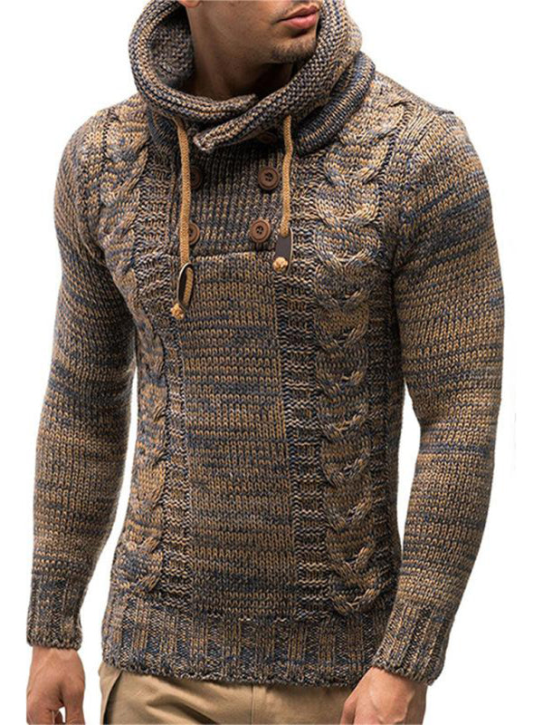 Pull à col roulé boutonné en tricot décontracté pour hommes