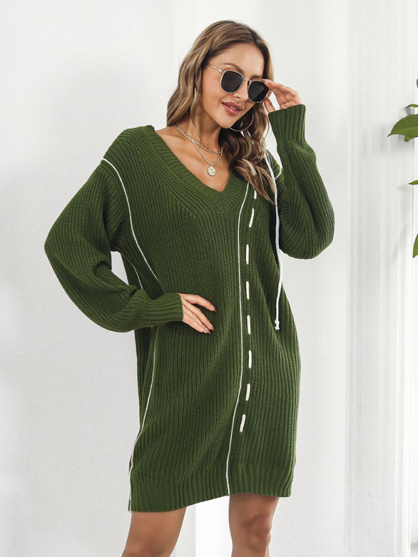 Robe pull à manches tombantes et cordon de serrage pour femme