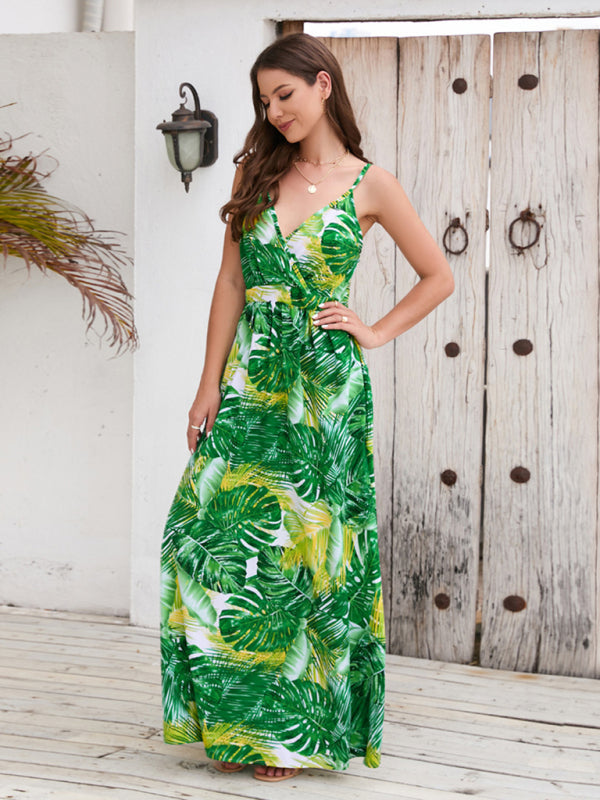 Bohemian Printed Long Dress Sexy V Neck Sling Dress