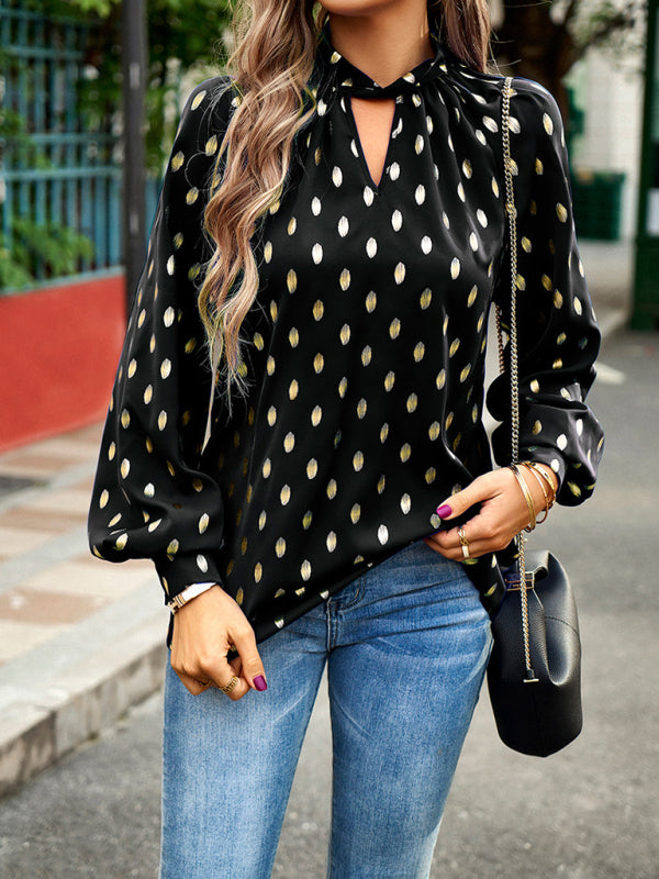 Gold Dot Print Temperament pendling prikket bluse