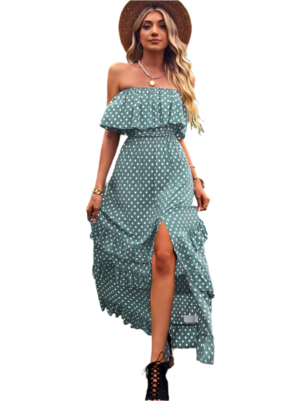 New one-shoulder wave point slit sexy dress