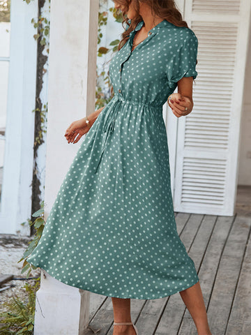 New women's all-match shirt collar polka dot waist waist dress