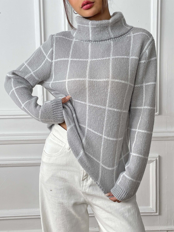 Kontrast plaid rullekrave sweater top