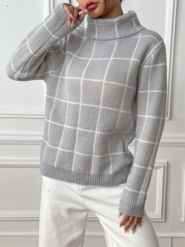 Kontrast plaid rullekrave sweater top