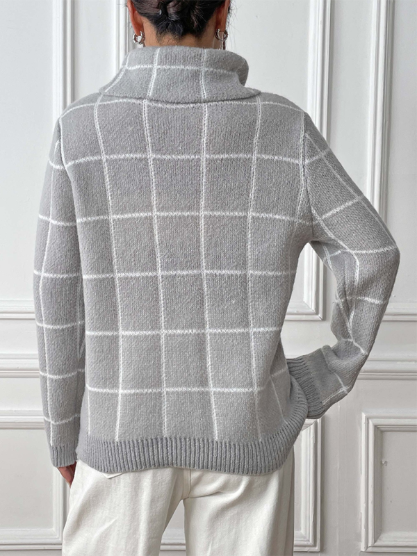 Kontrast plaid rullekrave sweater top