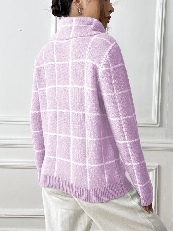 Kontrast plaid rullekrave sweater top