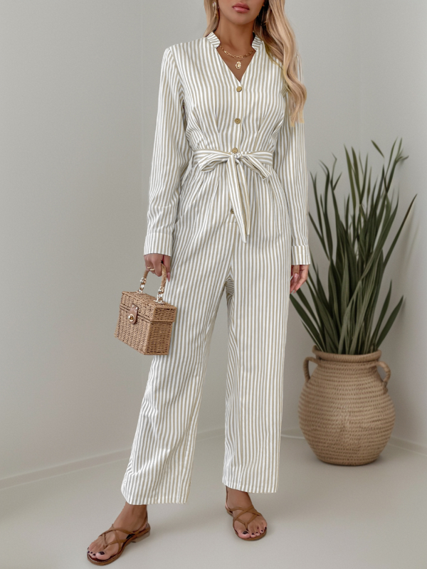 Dame ny jumpsuit med v-hals og snørebånd