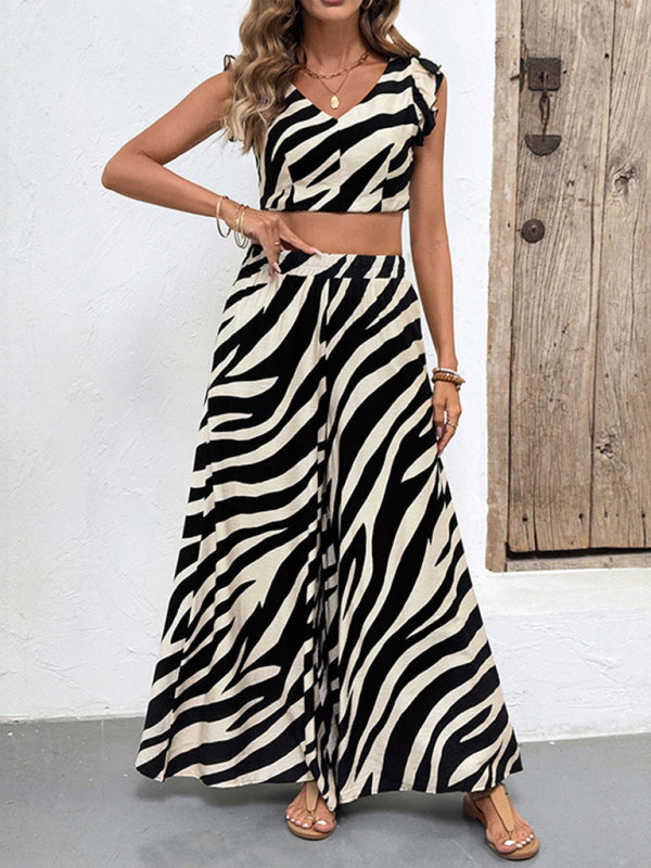 Sleeveless Top and Wide-Leg Pants Zebra Print Set