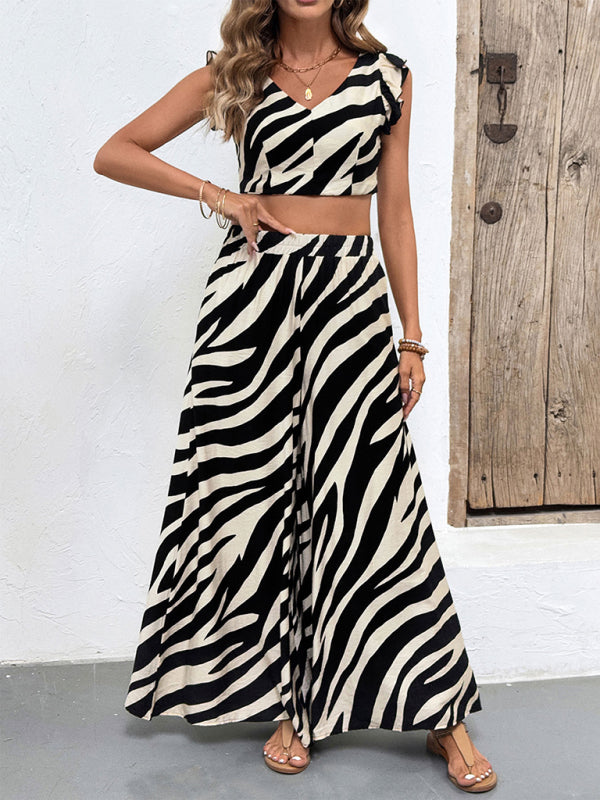 Sleeveless Top and Wide-Leg Pants Zebra Print Set