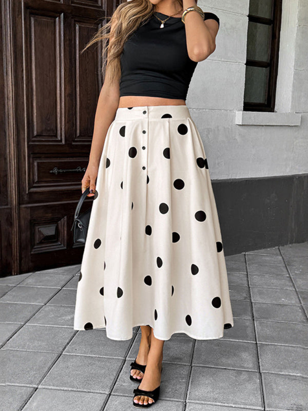 New mid-length umbrella skirt polka dot skirt elastic retro elegant A-line skirt