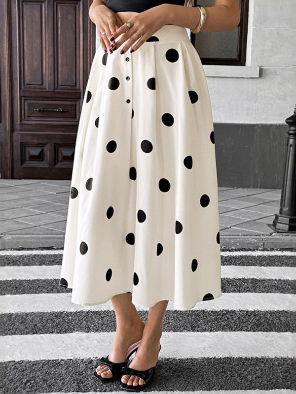 New mid-length umbrella skirt polka dot skirt elastic retro elegant A-line skirt