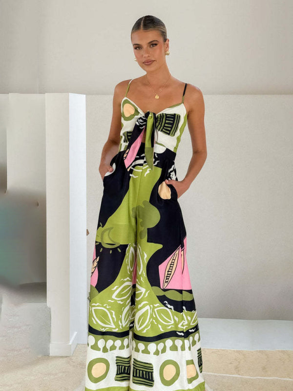 Fashion digital printed chest strap jumpsuit