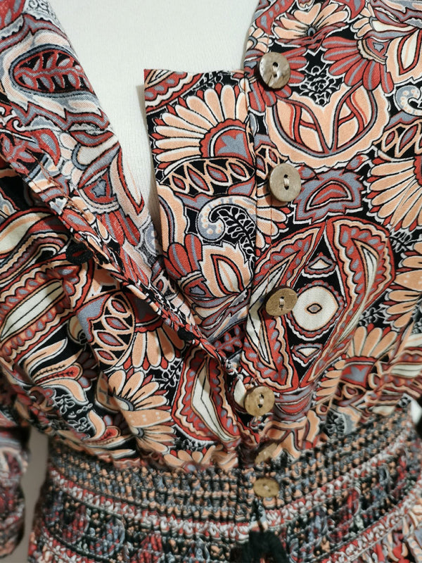 Three-quarter sleeve waisted Bohemian casual holiday beach dress