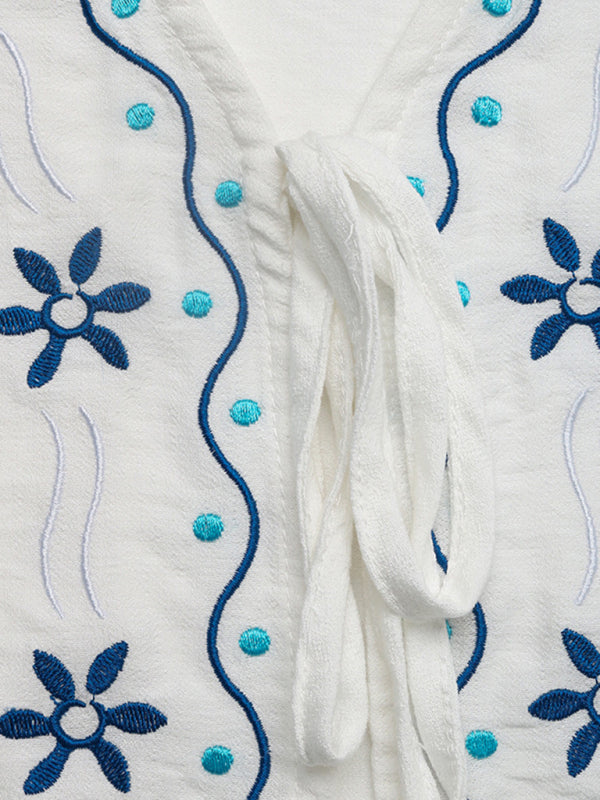 Casual Embroidered Cardigan Set Sleeveless Vest Shorts Two-piece Set