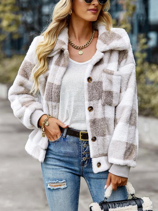 Women's fashion casual Plaid velvet jacket